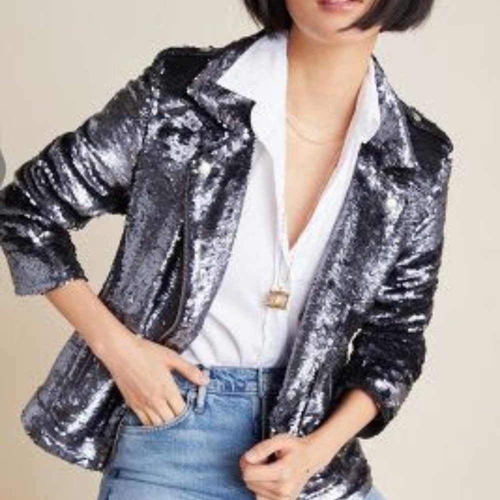 NWT Harlow Sequined Moto Jacket